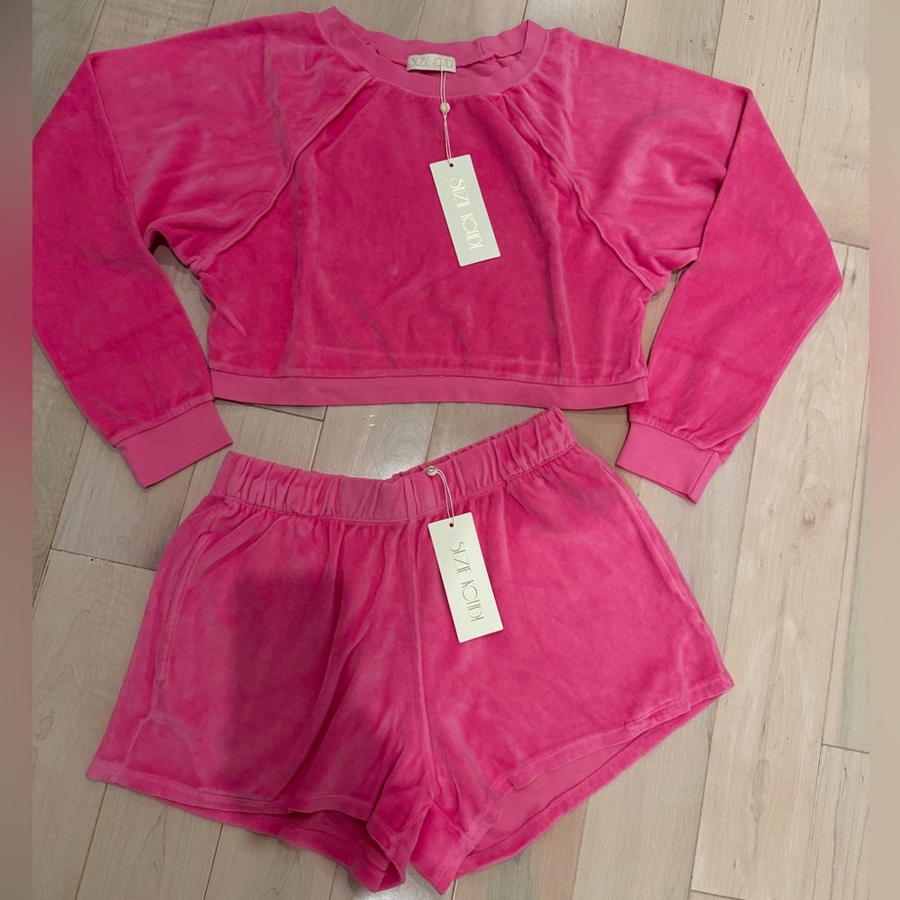 Suzie Kondi pink cosmos velour pockets track shorts & Top SET